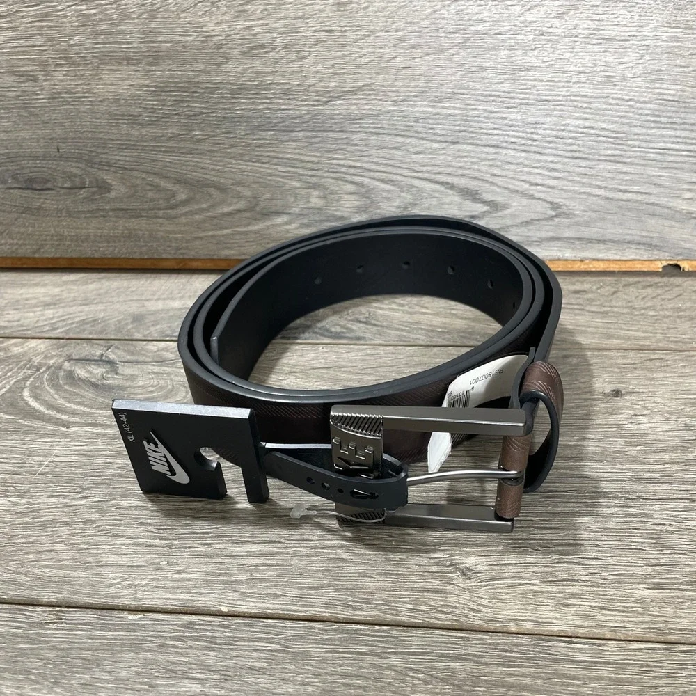 Nike Belt Mens XL Black Brown Leather Golf Sport Buckle 42 44 Inches New $38